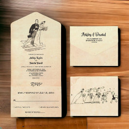  Retro Old Couple Pop Art Rustic Wedding All In One Uitnodiging