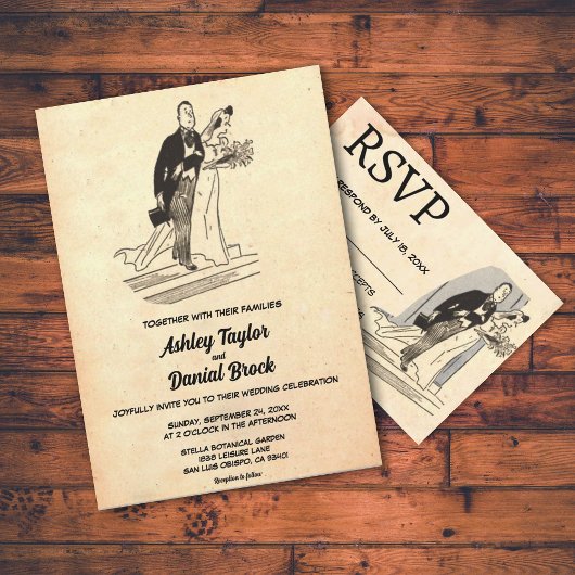 Retro Old Couple Pop Art Rustic Wedding Kaart