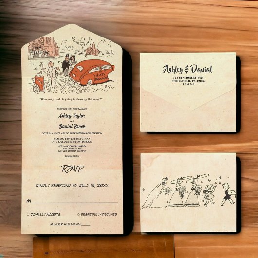  Retro Old Funny Couple 50s Pop Art Wedding All In One Uitnodiging