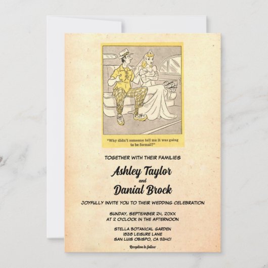  Retro Old Funny Couple Rustic Wedding Kaart (Voorkant)