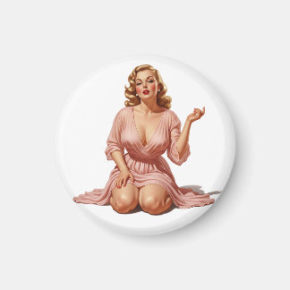 Retro Old Hollywood Glamour Girl in Pink Pinup Art Magneet