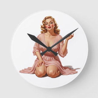 Retro Old Hollywood Glamour Girl in Pink Pinup Art Ronde Klok