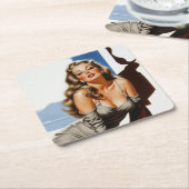 Retro Old Hollywood Mooie Blonde Vrouw Kartonnen Onderzetters (Schuin)