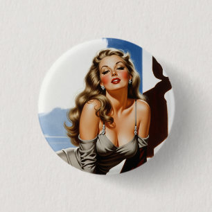 Retro Old Hollywood Mooie Blonde Vrouw Ronde Button 3,2 Cm