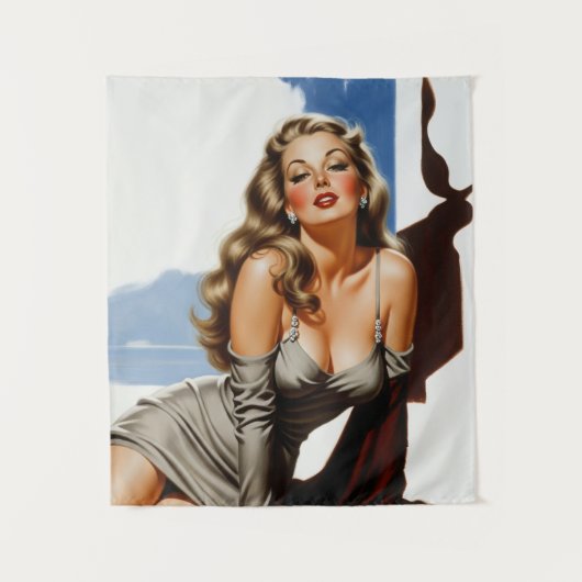 Retro Old Hollywood Mooie Blonde Vrouw Wandkleed (Voorkant)