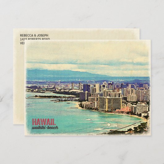 Retro Old Kijk Hawaii Oahu Island Waikiki Beach Briefkaart (Voorkant / Achterkant)