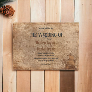 Retro Old Map Chic Rustic Classic Wedding Kaart