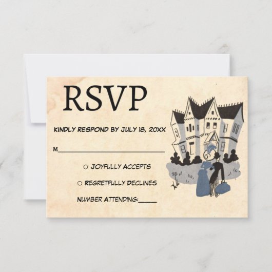  Retro Old Married Couple Rustic Wedding RSVP Kaartje (Voorkant)
