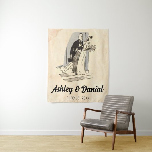  Retro Old Net getrouwd Bride Groom Wedding Wandkleed (In situ)