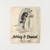  Retro Old Net getrouwd Bride Groom Wedding Wandkleed (Voorkant)