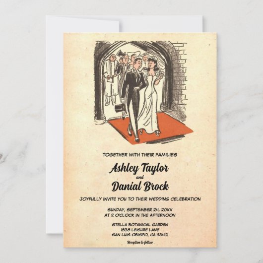  Retro Old Net getrouwd Couple Chic Wedding Kaart (Voorkant)