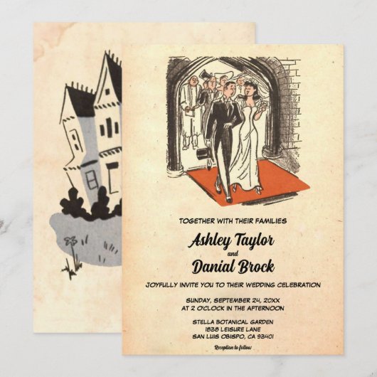  Retro Old Net getrouwd Couple Chic Wedding Kaart (Voorkant / Achterkant)