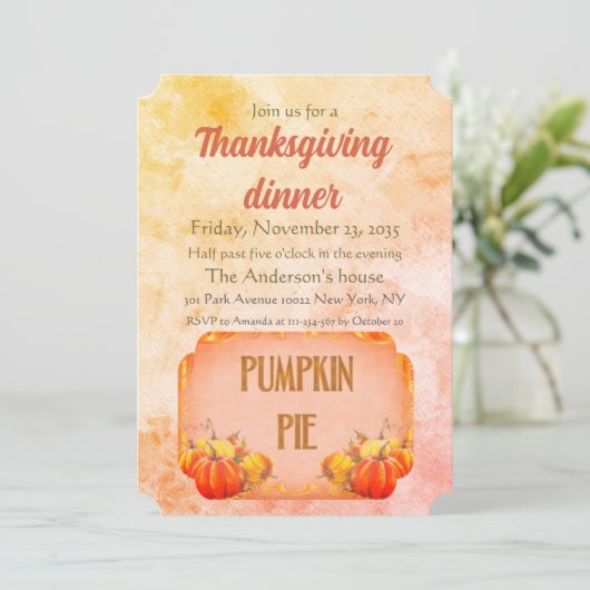Retro Old Pumpkin Pie Rustic Thanksgiving Dinner Kaart (Staand voorkant)
