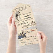 Retro Old Romantic 50s Comic Book Wedding All In One Uitnodiging (Afscheurbaar)