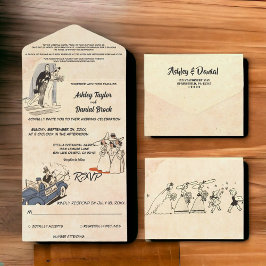  Retro Old Romantic 50s Comic Book Wedding All In One Uitnodiging
