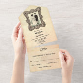 Retro Old Romantic Bride Groom Wedding All In One Uitnodiging (Afscheurbaar)