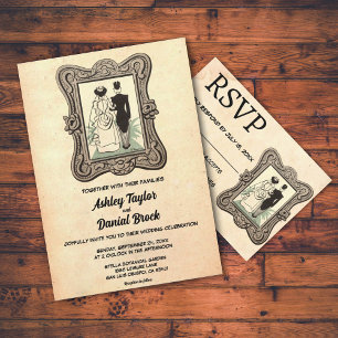  Retro Old Romantic Bride Groom Wedding Kaart