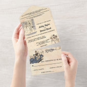  Retro Old Romantic Comic Rustic Wedding All In One Uitnodiging (Afscheurbaar)