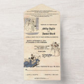  Retro Old Romantic Comic Rustic Wedding All In One Uitnodiging (Binnen)