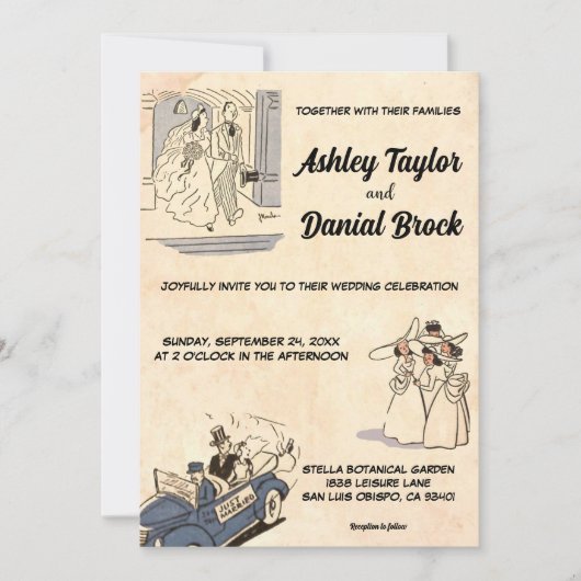  Retro Old Romantic Comic Rustic Wedding Kaart (Voorkant)