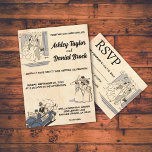 Retro Old Romantic Comic Rustic Wedding Kaart<br><div class="desc">Deze  retro-komische bruiloft is geschikt voor een moderne bruiloft. Het oude minimalistische ontwerp is voorzien van een  Retro Old Romantic Comic Rustic Wedding Invitation</div>