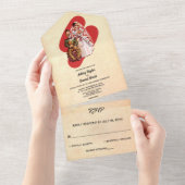  Retro Old Romantic Couple Rustic Wedding All In One Uitnodiging (Afscheurbaar)