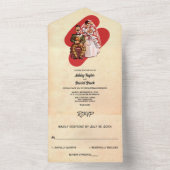  Retro Old Romantic Couple Rustic Wedding All In One Uitnodiging (Binnen)