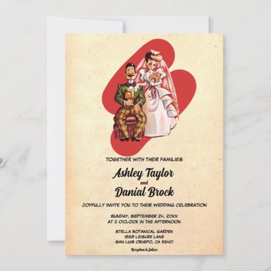  Retro Old Romantic Couple Rustic Wedding Kaart (Voorkant)