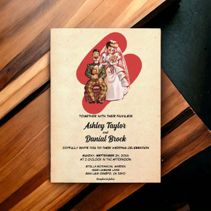 Retro Old Romantic Couple Rustic Wedding Kaart