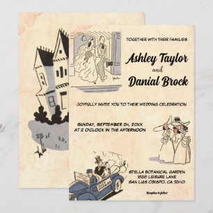  Retro Old Romantic Modern Stylish Wedding Kaart