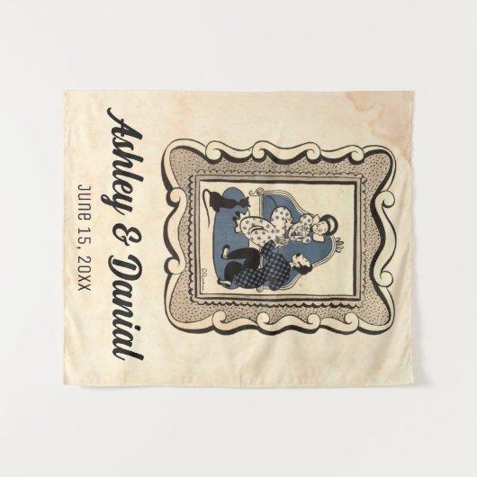 Retro Old Romantic Voorstel Rustic Wedding Wandkleed (Voorkant (horizontaal))