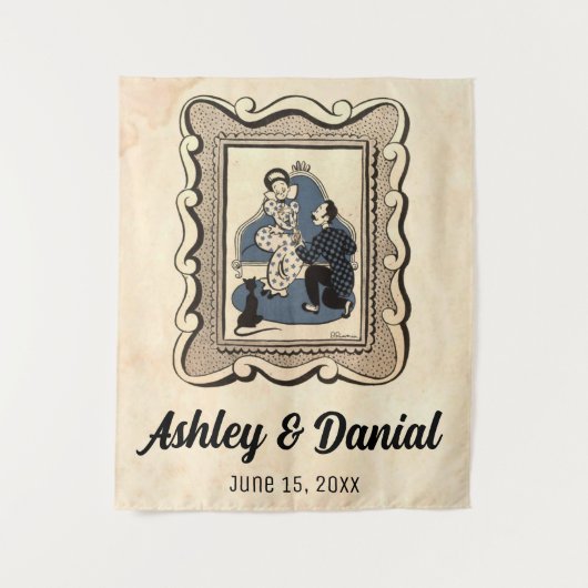 Retro Old Romantic Voorstel Rustic Wedding Wandkleed (Voorkant)