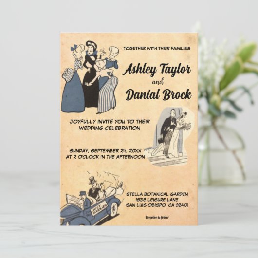  Retro Old Rustic 50s Comic Pop Art Wedding Kaart (Staand voorkant)
