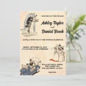 Retro Old Rustic 50s Comic Stylish Wedding Kaart (Staand voorkant)