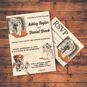  Retro Old Rustic 50s Comic-Thémed Wedding Kaart