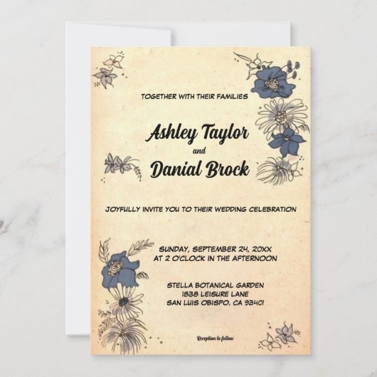Retro Old Rustic Botanical Floral Wedding Kaart (Voorkant)