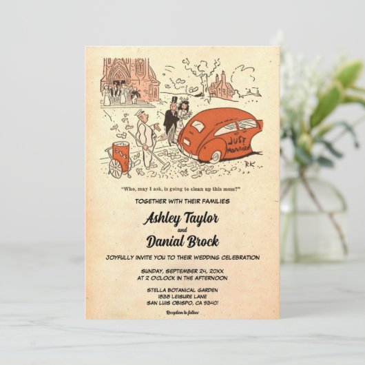  Retro Old Rustic Comic Book Funny Wedding Kaart (Staand voorkant)