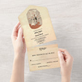 Retro Old Rustic Couple Ceremony Wedding All In One Uitnodiging (Afscheurbaar)