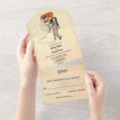 Retro Old Rustic Couple Comic Book Wedding All In One Uitnodiging (Afscheurbaar)