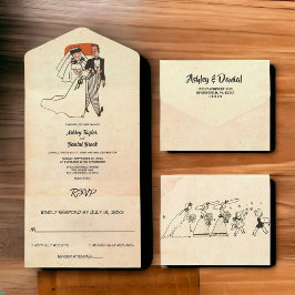  Retro Old Rustic Couple Comic Book Wedding All In One Uitnodiging