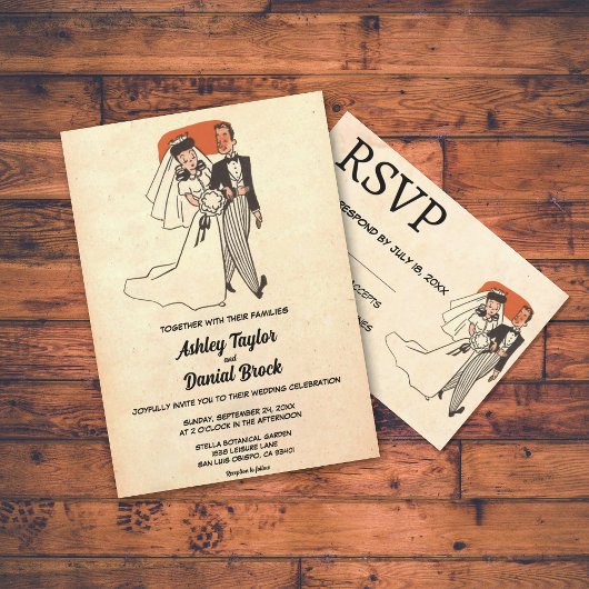  Retro Old Rustic Couple Comic Book Wedding Kaart