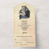  Retro Old Rustic Couple Romantic Wedding All In One Uitnodiging (Binnen)