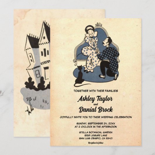  Retro Old Rustic Couple Romantic Wedding Kaart (Voorkant / Achterkant)