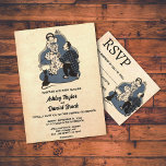 Retro Old Rustic Couple Romantic Wedding Kaart<br><div class="desc">Deze  retro-komische bruiloft is geschikt voor een moderne bruiloft. Het oude minimalistische ontwerp is voorzien van een  Retro Old Rustic Couple Romantic proposal Weddenschap</div>
