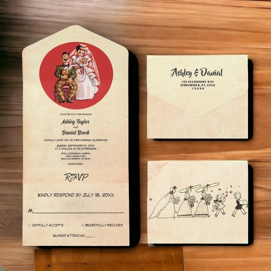 Retro Old Rustic Couple Stylish Wedding All In One Uitnodiging