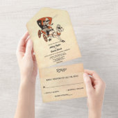Retro Old Rustic Couple Stylish Wedding All In One Uitnodiging (Afscheurbaar)