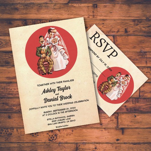 Retro Old Rustic Couple Stylish Wedding Kaart