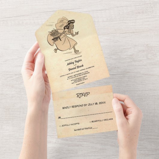  Retro Old Rustic Stylish Ancient Wedding All In One Uitnodiging (Afscheurbaar)