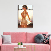 Retro Old School Pin-Up Girl Canvas Afdruk (Insitu (Woonkamer))