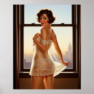 Retro Old School Pin-Up Girl Poster